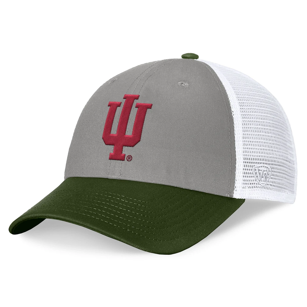 Top of the World pour hommes, gris/vert, Indiana Hoosiers OHT, badge d'appréciation militaire, chapeau réglable de camionneur