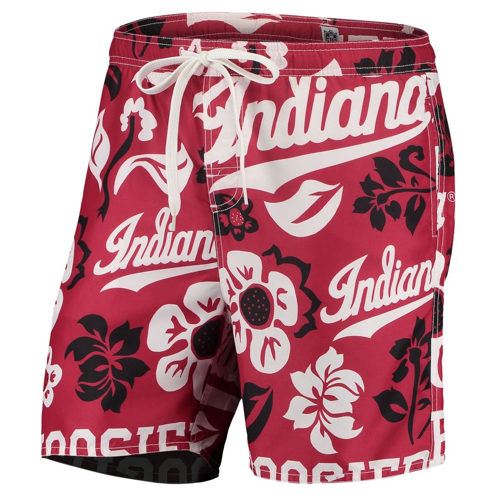 Men's Wes & Willy Crimson Indiana Hoosiers Floral Volley Logo Swim Trunks