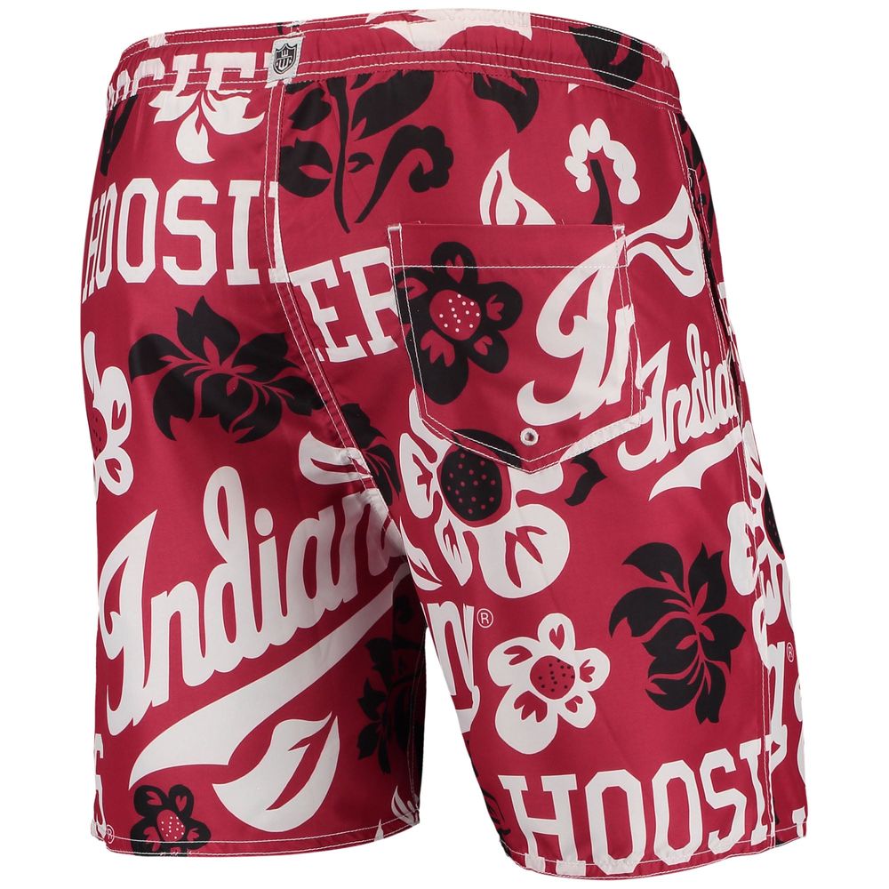 Men's Wes & Willy Crimson Indiana Hoosiers Floral Volley Logo Swim Trunks