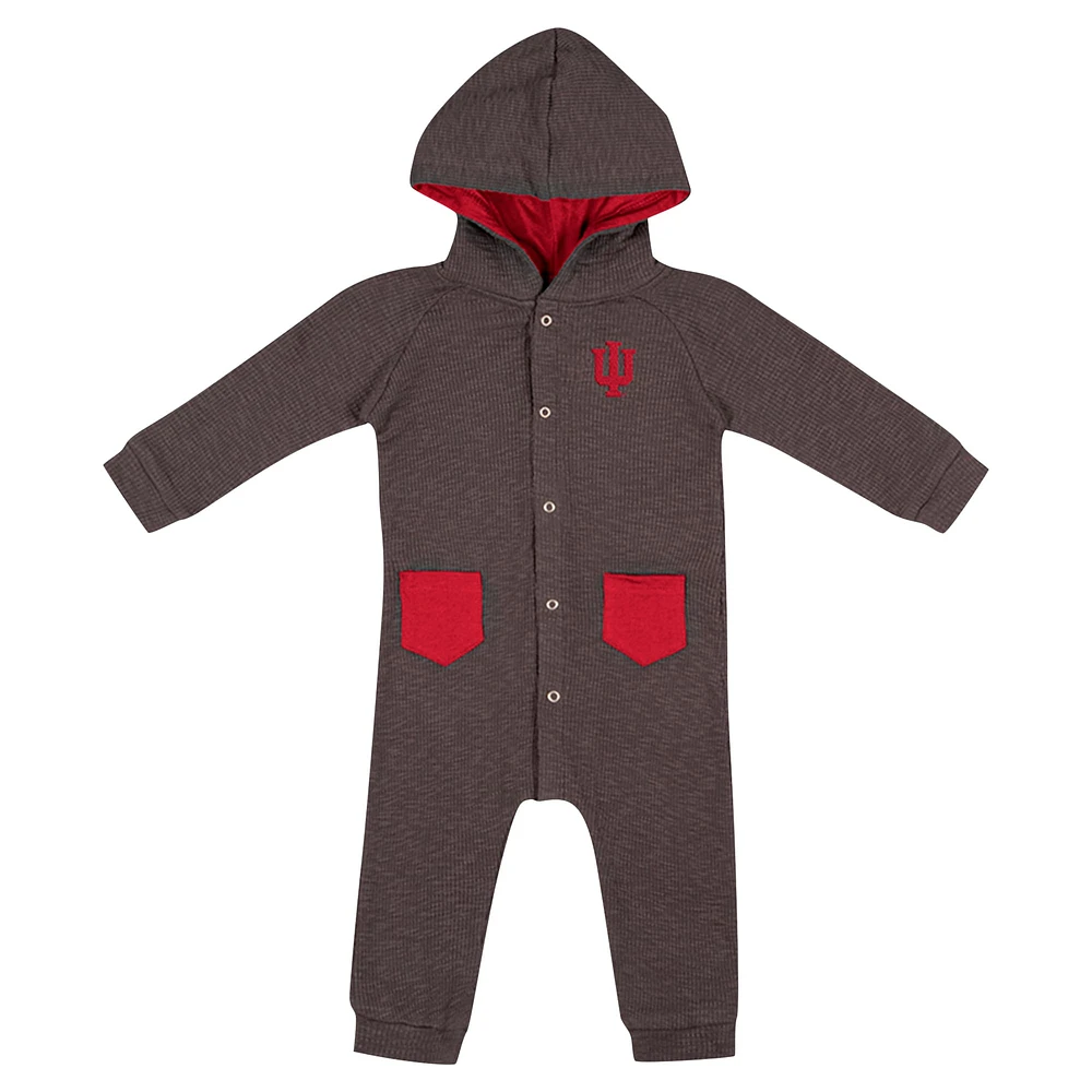 Newborn & Infant Colosseum Charcoal Indiana Hoosiers Zando-Zan Waffle Full-Snap Hooded Romper