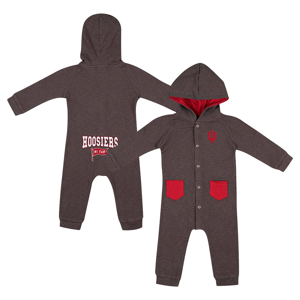 Barboteuse à capuche et boutons-pression en tissu gaufré Zando-Zan pour nouveau-né bébé Colosseum Charcoal Indiana Hoosiers