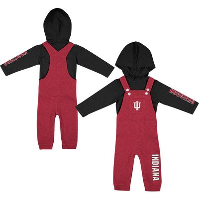 Newborn & Infant Colosseum Heathered Crimson/Heathered Black Indiana Hoosiers Chim-Chim Long Sleeve Hoodie T-Shirt Overall Set