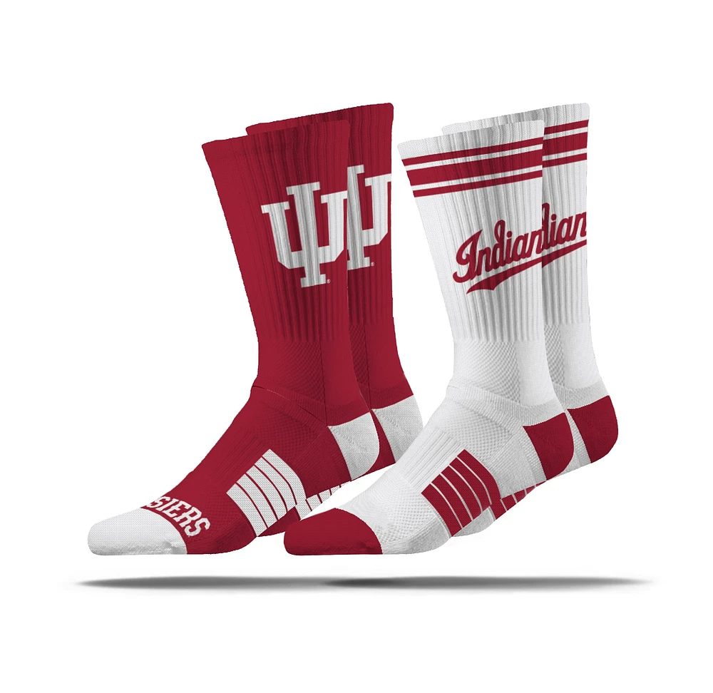 Lot de deux paires de chaussettes en tricot de qualité supérieure unisexes Strideline blanches/cramoisies Indiana Hoosiers