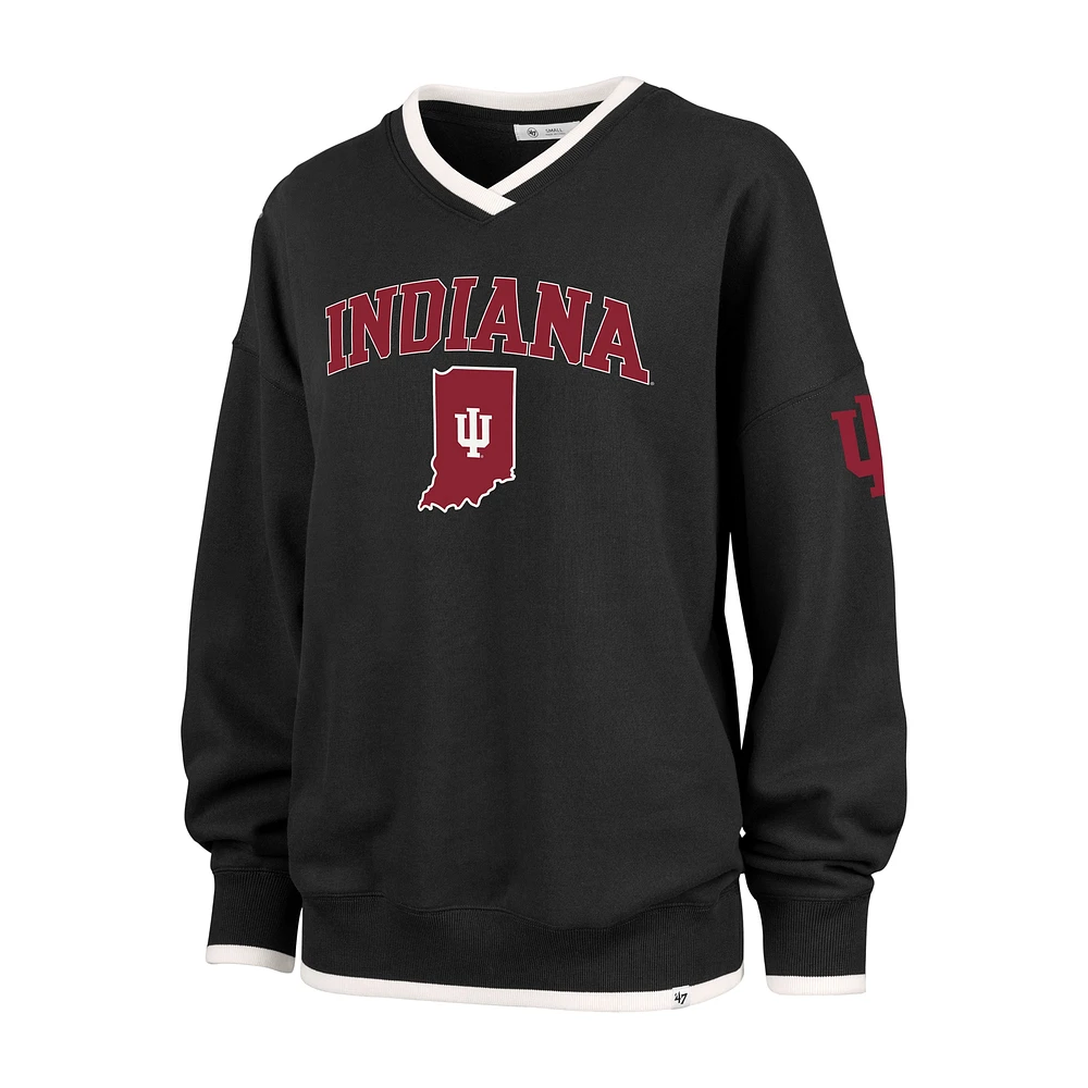 Women's '47 Black Indiana Hoosiers Clubhouse Daze Eighty V-Neck Pullover Sweatshirt