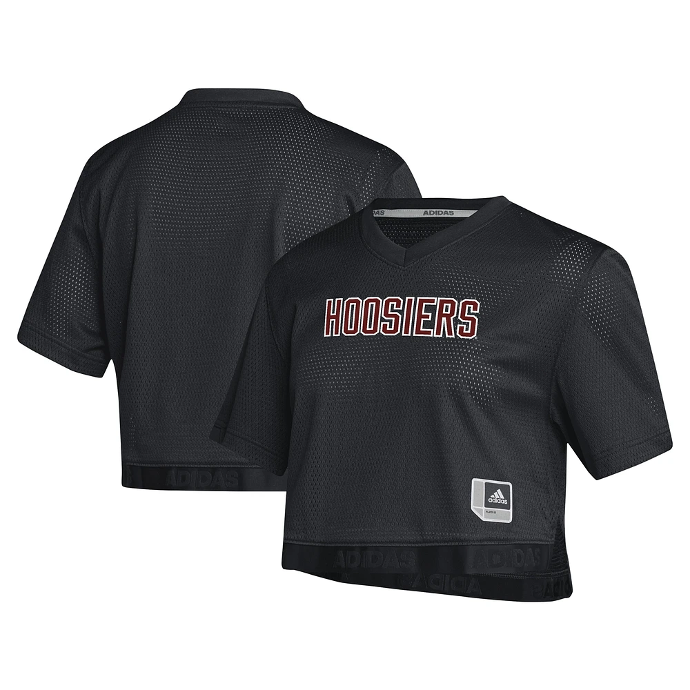 Women's adidas Black Indiana Hoosiers Primegreen V-Neck Cropped Jersey