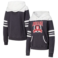 Women's Charcoal Indiana Hoosiers Blitz Striped Blocked Raglan Pullover Hoodie