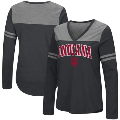 Indiana Hoosiers Colosseum Women's Core Heritage Arch Logo V-Neck Long Sleeve T-Shirt - Black