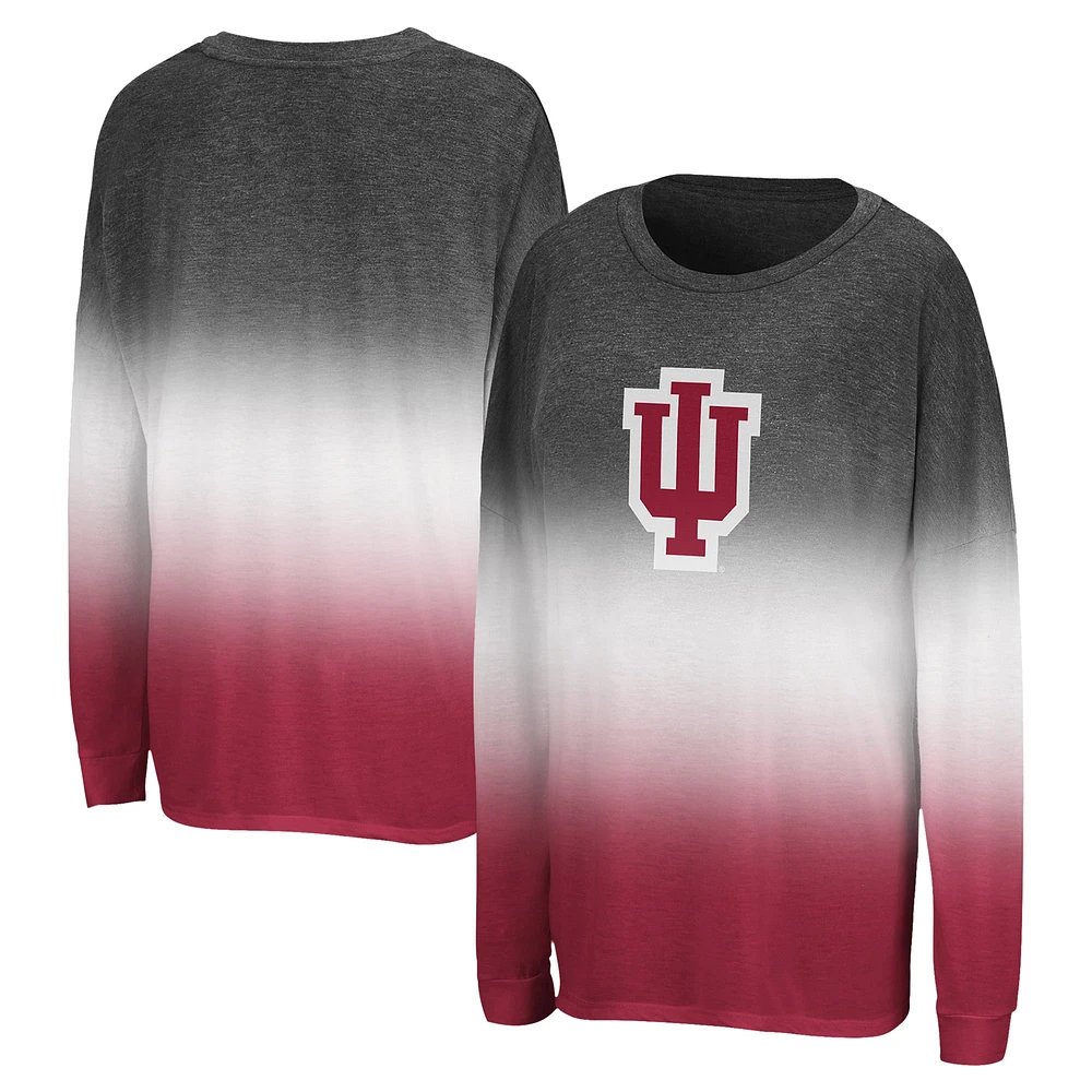 T-shirt à manches longues pour femme Colosseum Black Indiana Hoosiers Winkle Dip Dye