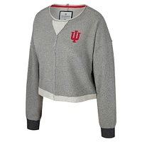 Women's Colosseum Charcoal Indiana Hoosiers Magnum Scoop Neck Cropped Pullover Sweatshirt