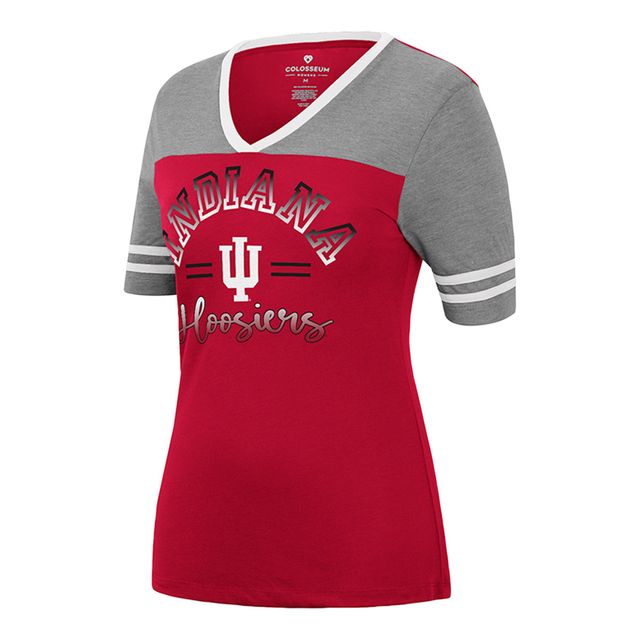 Indiana Hoosiers Colosseum Crimson/Heathered Grey T-shirt à encolure en V pour femme