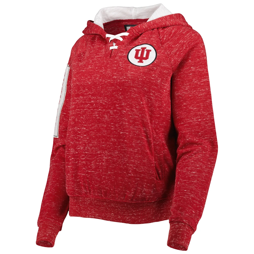 Women's Colosseum Crimson Indiana Hoosiers The Devil Speckle Lace-Placket Raglan Pullover Hoodie