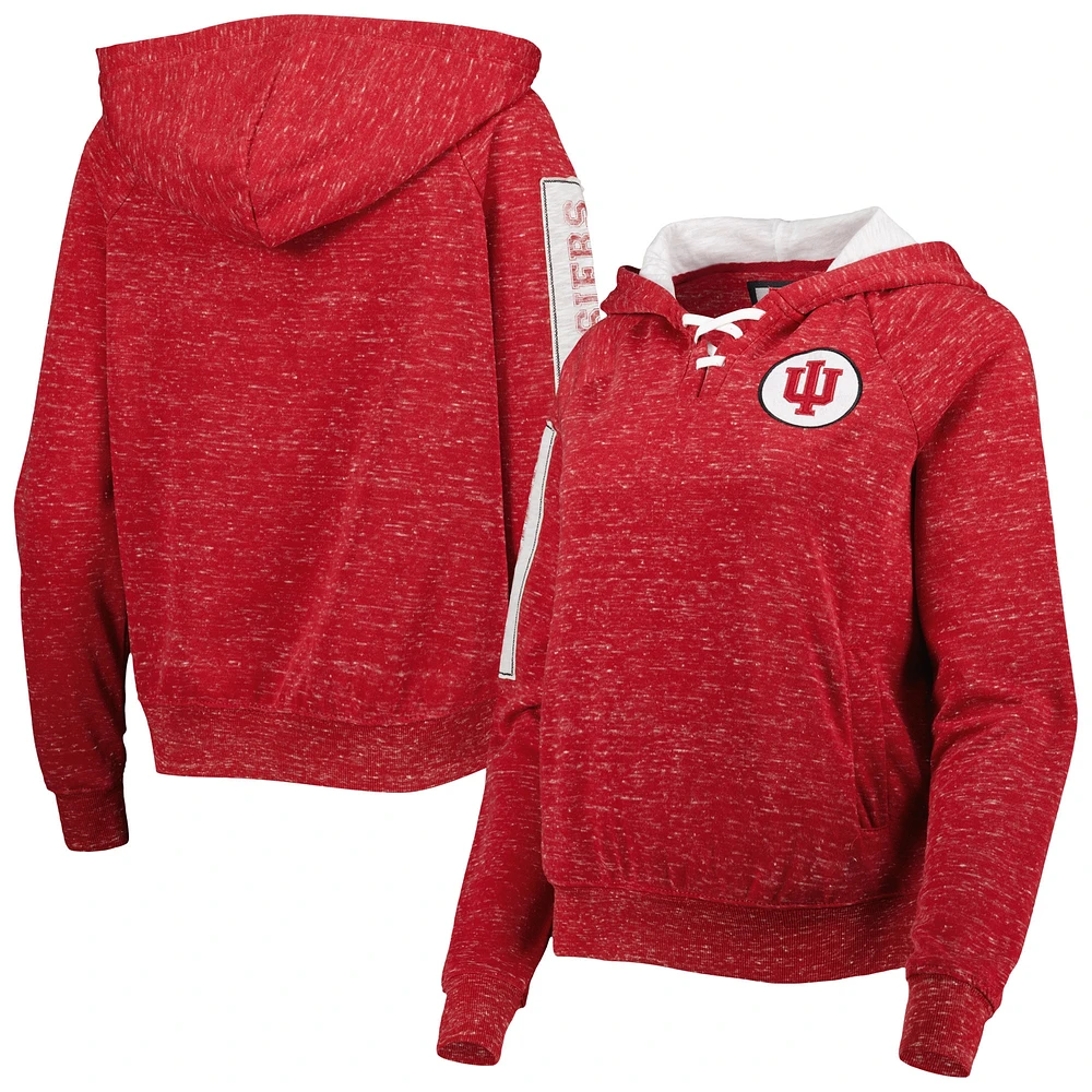 Women's Colosseum Crimson Indiana Hoosiers The Devil Speckle Lace-Placket Raglan Pullover Hoodie