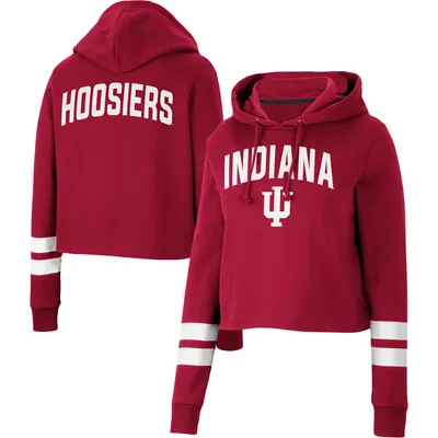 Indiana Hoosiers Colosseum Women's Throwback Stripe Cropped Pullover Hoodie - Crimson