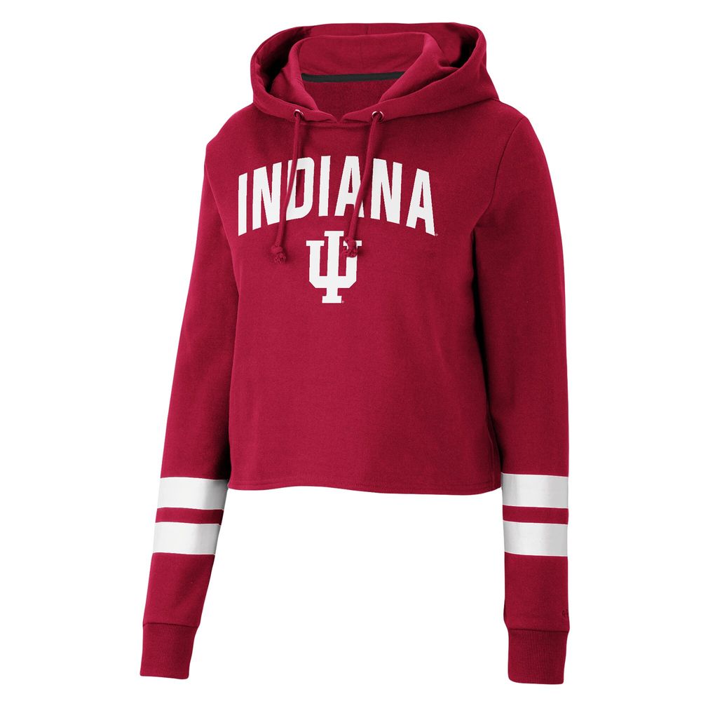 Women's Colosseum Crimson Indiana Hoosiers Throwback Stripe Cropped Pullover Hoodie