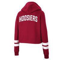 Women's Colosseum Crimson Indiana Hoosiers Throwback Stripe Cropped Pullover Hoodie