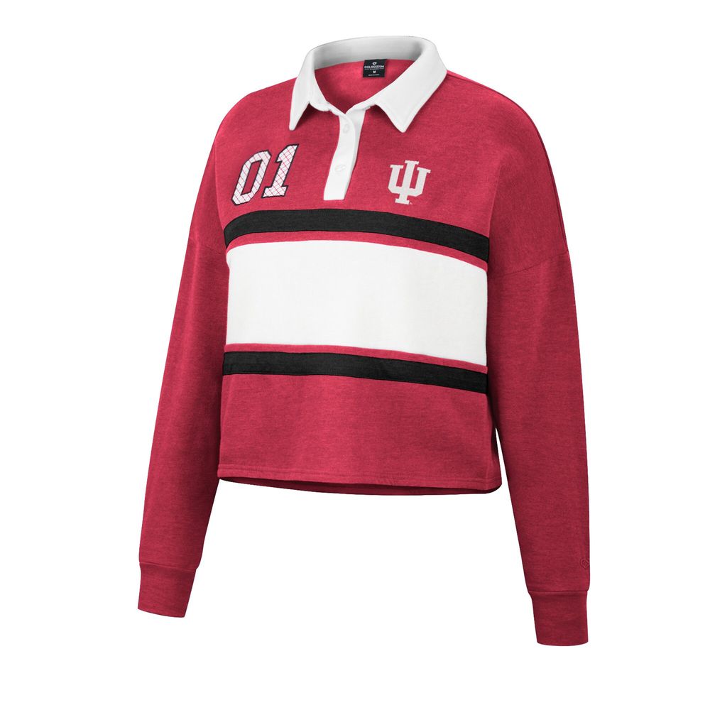 Women's Colosseum Heather Crimson Indiana Hoosiers I Love My Job Rugby Long Sleeve Shirt