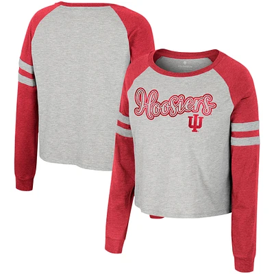 T-shirt court à manches longues raglan Colosseum Heather Grey Indiana Hoosiers pour femmes