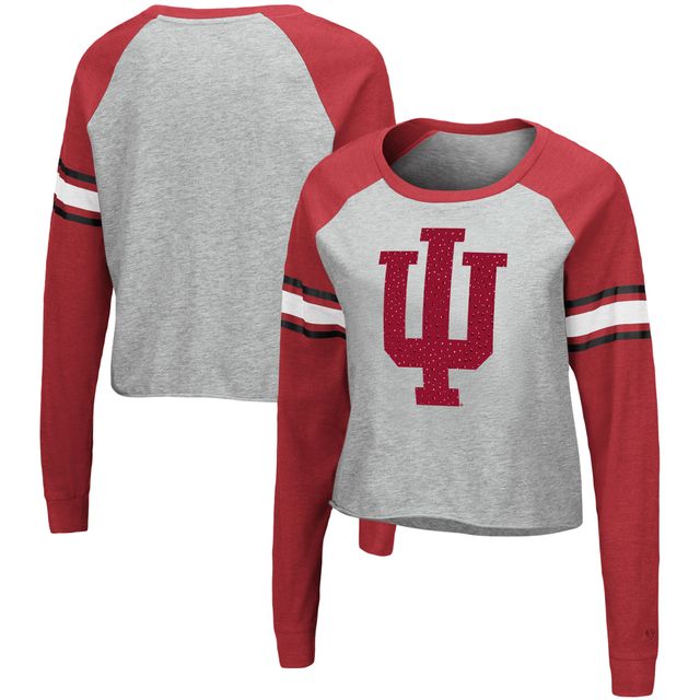 Colosseum femme gris chiné/cardinal Indiana Hoosiers Decoder Pin strass modeste court Raglan T-shirt à manches longues