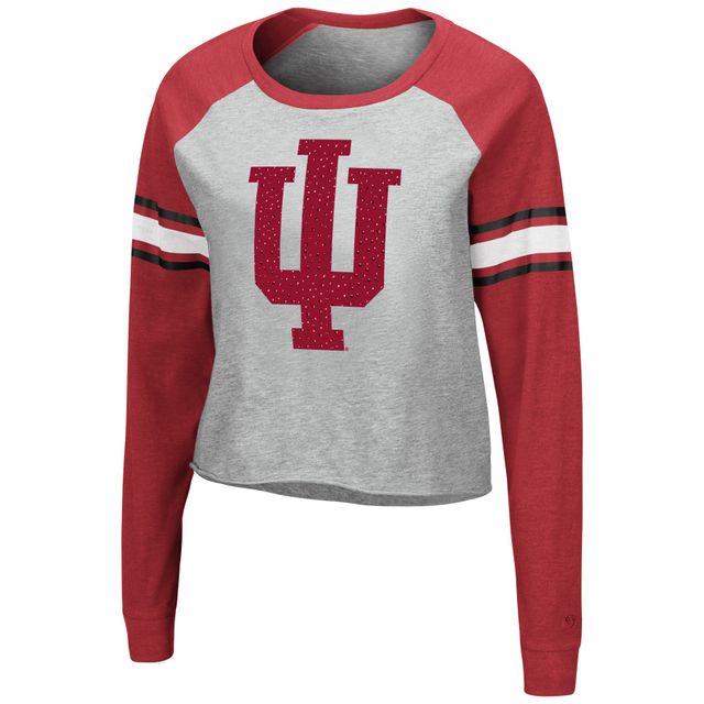 Colosseum femme gris chiné/cardinal Indiana Hoosiers Decoder Pin strass modeste court Raglan T-shirt à manches longues