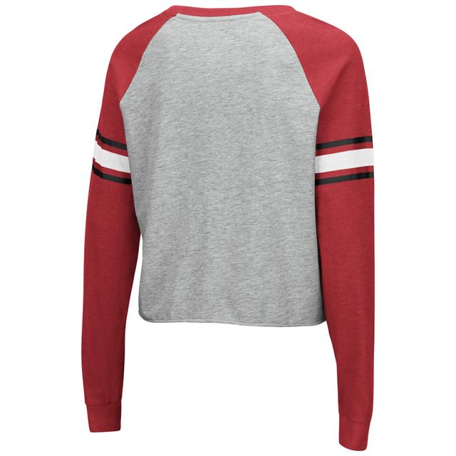 Colosseum femme gris chiné/cardinal Indiana Hoosiers Decoder Pin strass modeste court Raglan T-shirt à manches longues