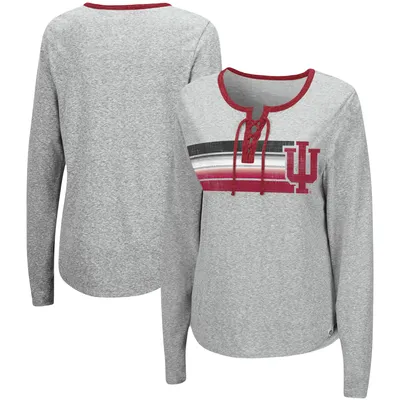 Indiana Hoosiers Colosseum Women's Sundial Tri-Blend Long Sleeve Lace-Up T-Shirt - Heathered Gray