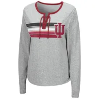 Women's Colosseum Heathered Gray Indiana Hoosiers Sundial Tri-Blend Long Sleeve Lace-Up T-Shirt