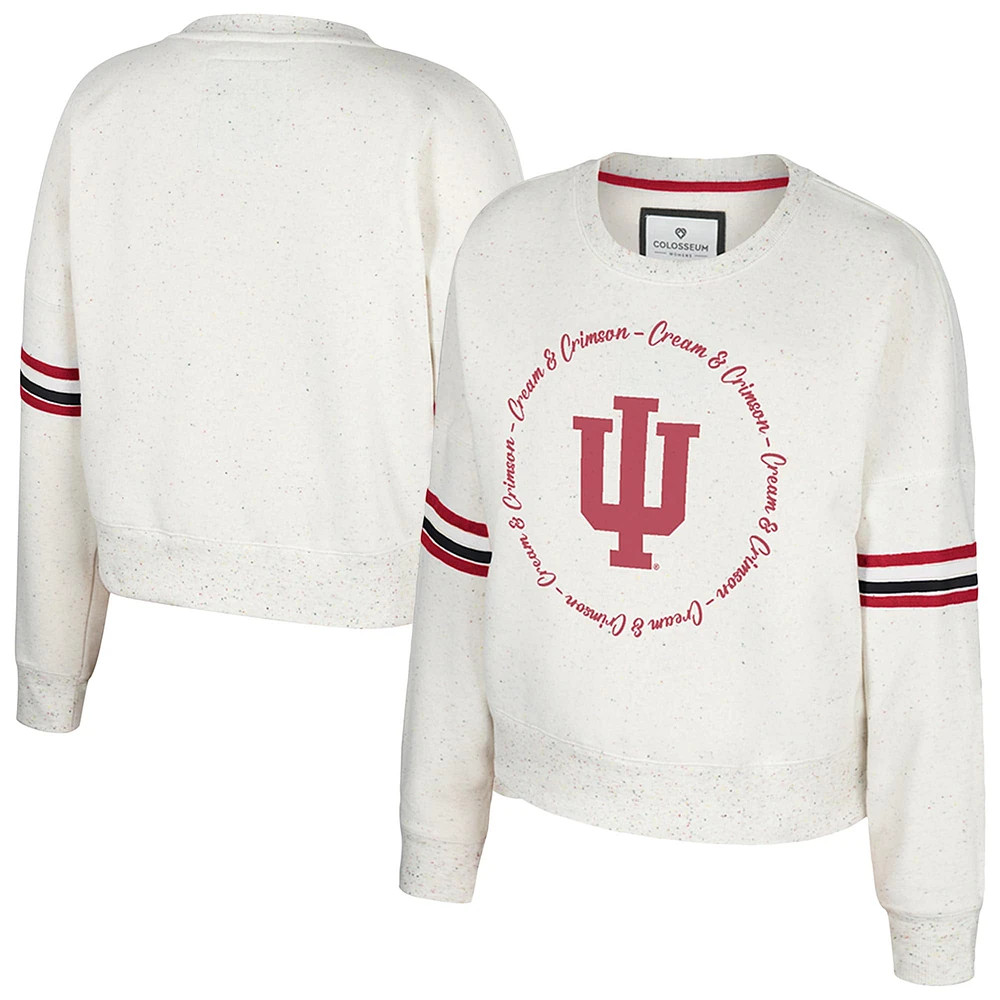 Women's Colosseum Natural Indiana Hoosiers Novelist Speckle Fleece Pullover Sweatshirt