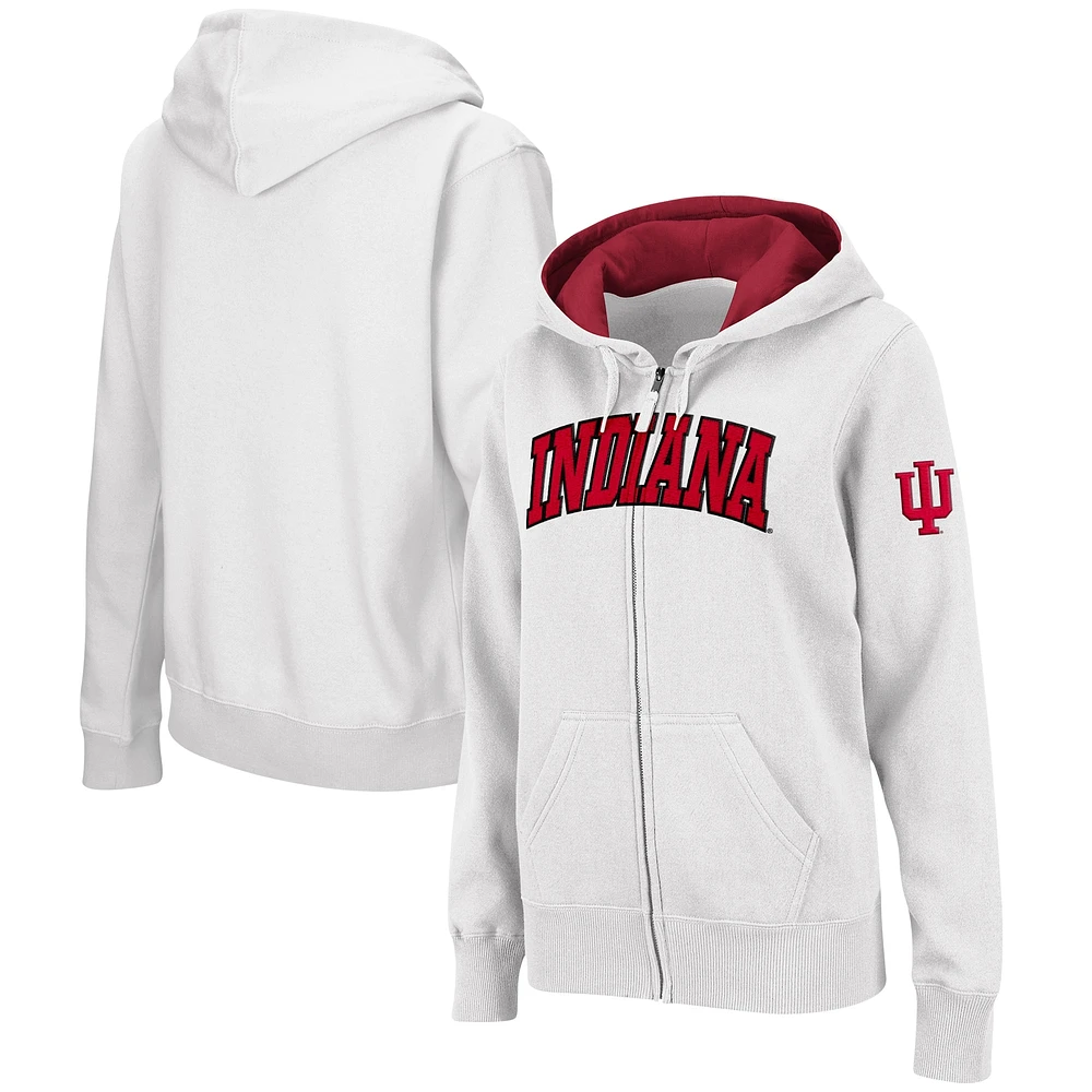 Sweat à capuche entièrement zippé Colosseum White Indiana Hoosiers pour femmes avec nom arqué