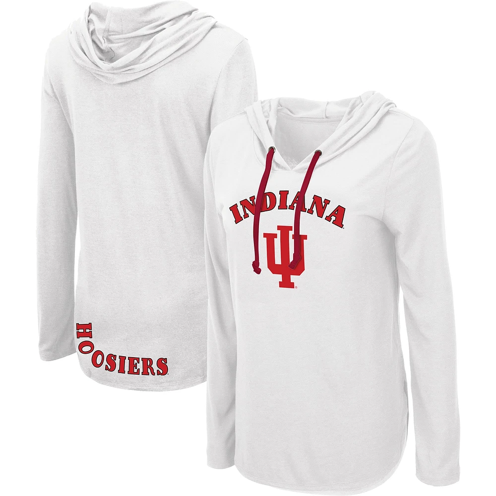 Women's Colosseum White Indiana Hoosiers My Lover Lightweight Hooded Long Sleeve T-Shirt