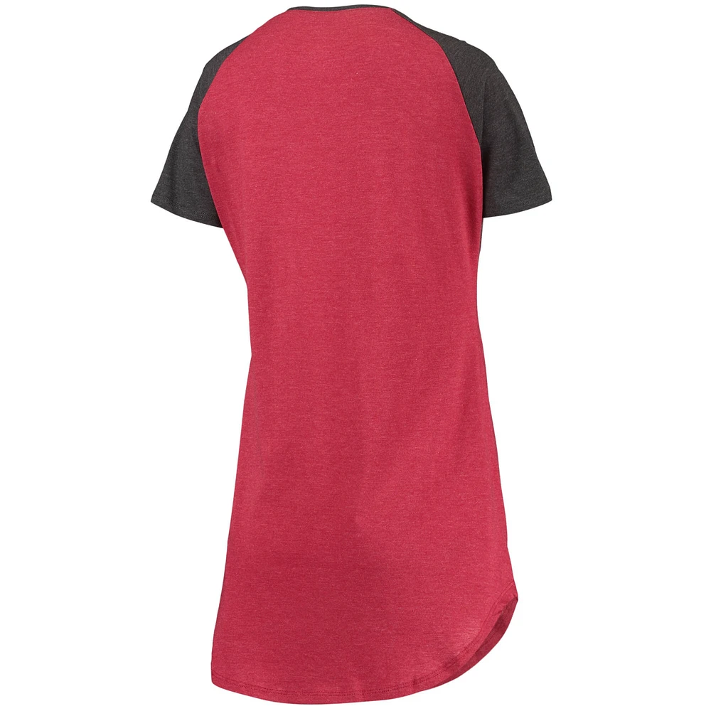 Chemise de nuit à col en V raglan Indiana Hoosiers Concepts Sport pour femme, cramoisi/anthracite