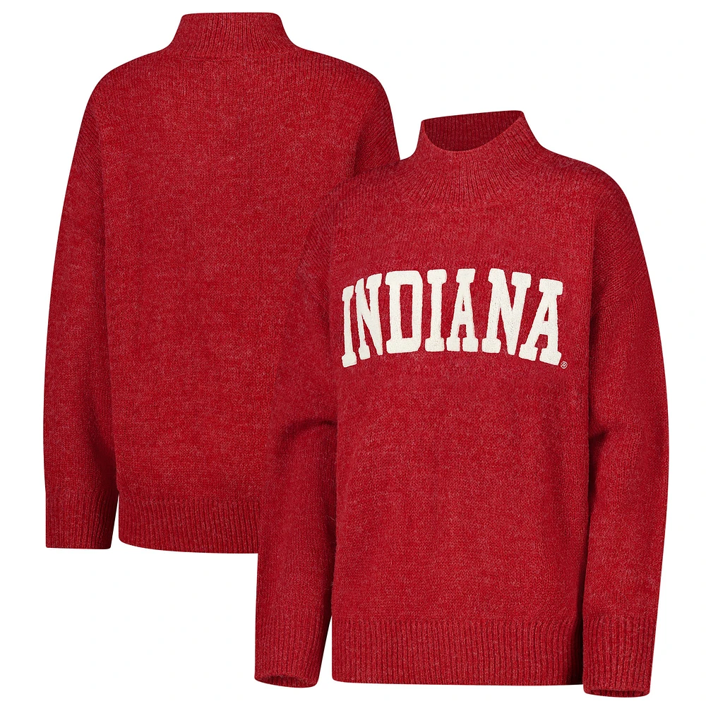 Women's Crimson Indiana Hoosiers Oversized Varsity Mock Neck Pullover Sweater