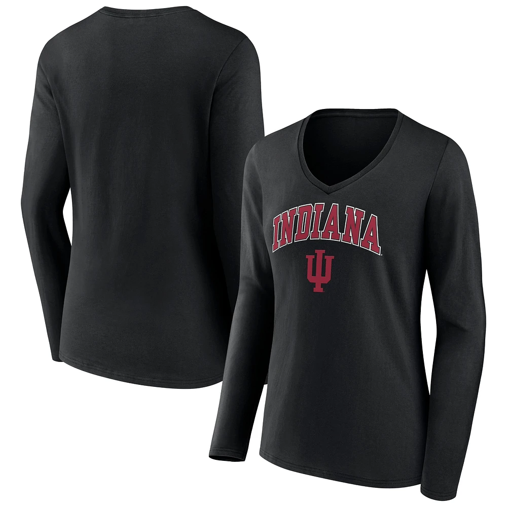 T-shirt à manches longues et col en V pour femme Fanatics Black Indiana Hoosiers Campus