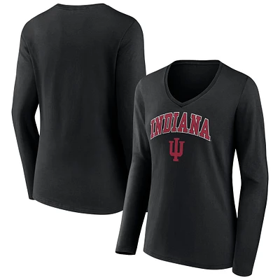 Women's Fanatics Black Indiana Hoosiers Campus Long Sleeve V-Neck T-Shirt