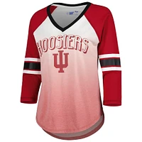 Women's G-III 4Her by Carl Banks White/Crimson Indiana Hoosiers Lead Off Ombre Raglan 3/4-Sleeve V-Neck T-Shirt