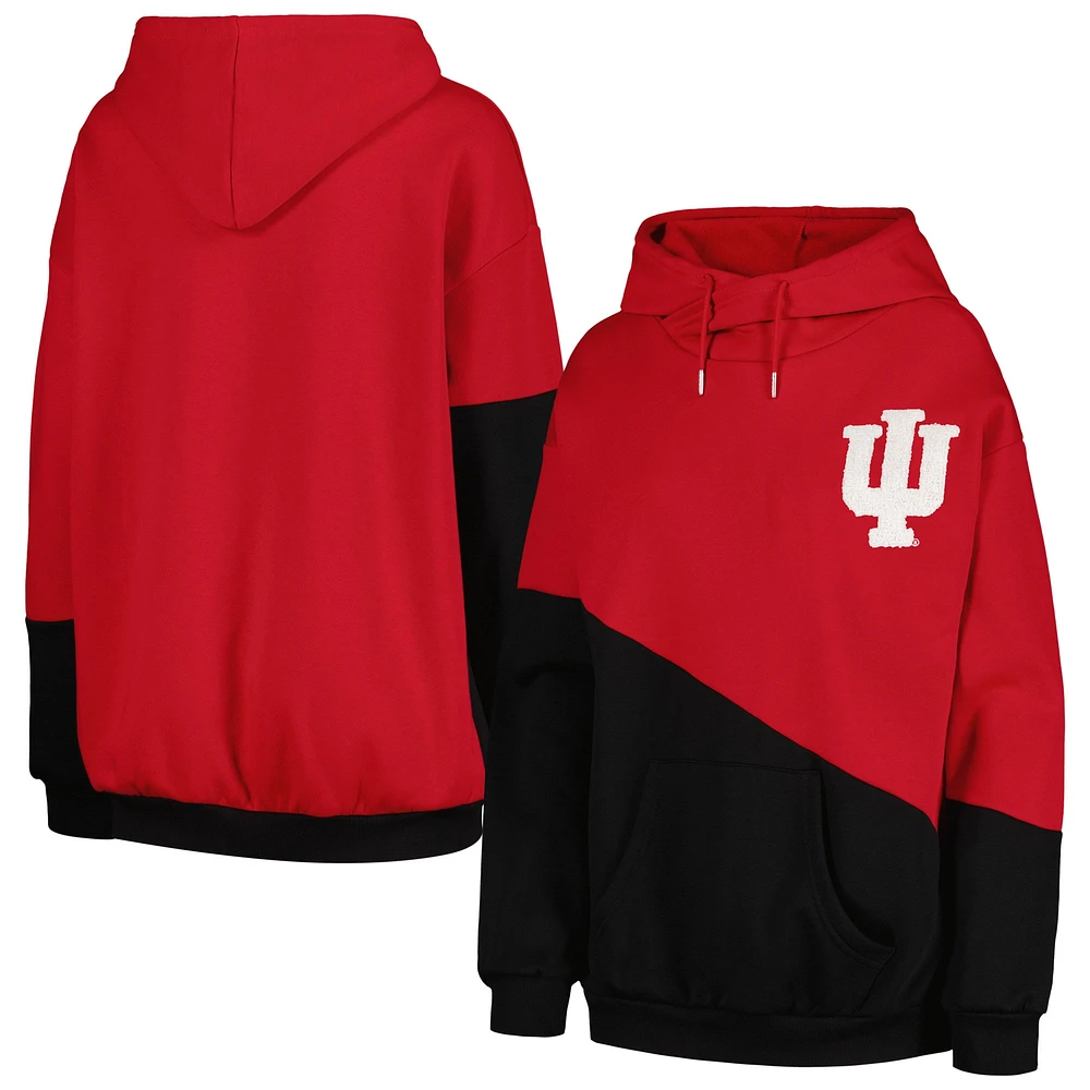 Women's Gameday Couture Crimson/Black Indiana Hoosiers Matchmaker Diagonal Cowl Pullover Hoodie