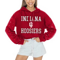 Women's Gameday Couture Crimson Indiana Hoosiers Can't Lose Rhinestone Cropped Pullover Hoodie