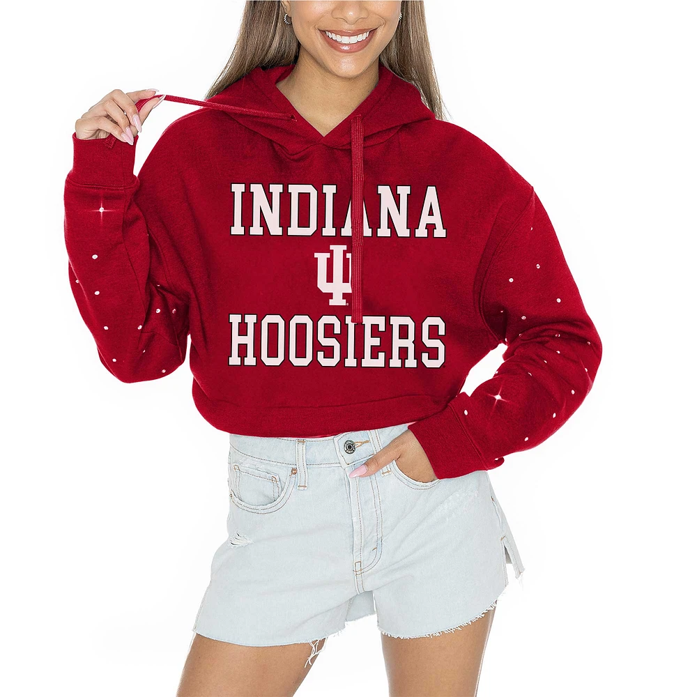 Women's Gameday Couture Crimson Indiana Hoosiers Can't Lose Rhinestone Cropped Pullover Hoodie