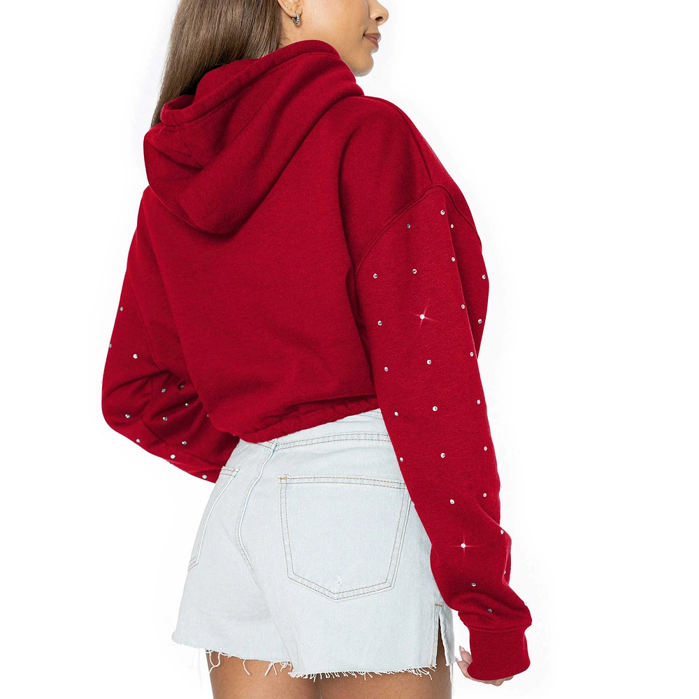 Women's Gameday Couture Crimson Indiana Hoosiers Can't Lose Rhinestone Cropped Pullover Hoodie