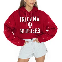 Women's Gameday Couture Crimson Indiana Hoosiers Can't Lose Rhinestone Cropped Pullover Hoodie