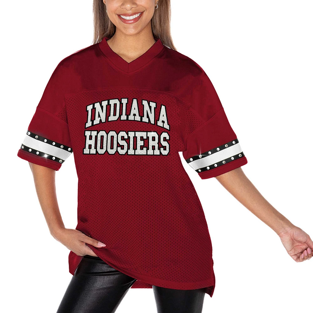 T-shirt tendance à strass pour femme Gameday Couture Crimson Indiana Hoosiers Until Kickoff