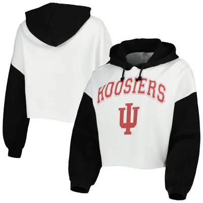 Indiana Hoosiers Gameday Couture Women's Good Time Color Block Cropped Hoodie - White/Black