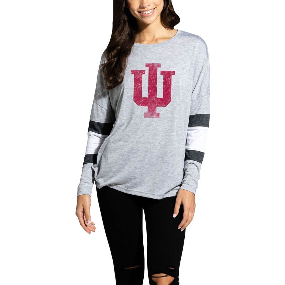 Women's Heathered Gray Indiana Hoosiers Swell Stripe Long Sleeve T-Shirt