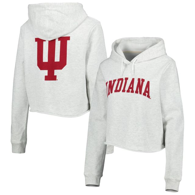 Sweat à capuche court pour femme League Collegiate Wear Ash Indiana Hoosiers 2-Hit 1636