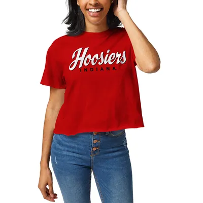 Indiana Hoosiers League Collegiate Wear Women's Clothesline Cropped T-Shirt - Crimson