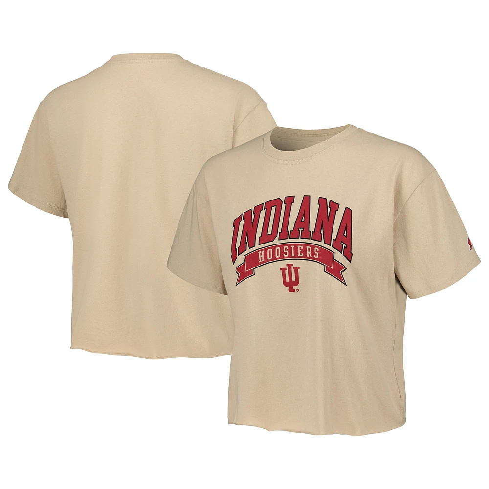 Women's League Collegiate Wear Tan Indiana Hoosiers Banner Clothesline Cropped T-Shirt