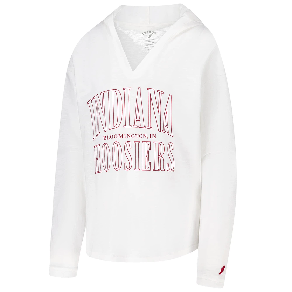 Women's League Collegiate Wear White Indiana Hoosiers Slub Long Sleeve V-Neck Hoodie T-Shirt