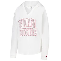 Women's League Collegiate Wear White Indiana Hoosiers Slub Long Sleeve V-Neck Hoodie T-Shirt