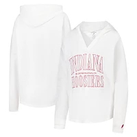 Women's League Collegiate Wear White Indiana Hoosiers Slub Long Sleeve V-Neck Hoodie T-Shirt