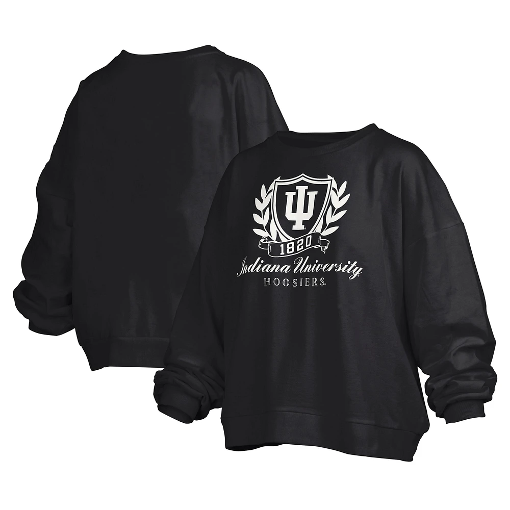 Women's Pressbox Black Indiana Hoosiers Big Aug Script Janice Oversized Pullover Sweatshirt