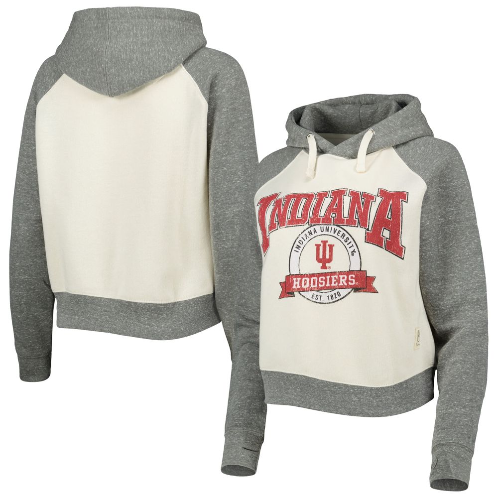 Women's Pressbox Cream/Heather Gray Indiana Hoosiers Cody Tri-Bend Raglan Pullover Hoodie